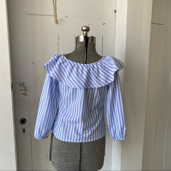 Sanctuary Icy Blue Stripe Ruffle Crossover Pirate Shirt Top Blouse - Picture 3 of 12